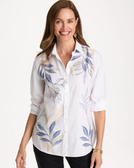 Placed Print No Iron Stretch Shirt Optic White - Chico's