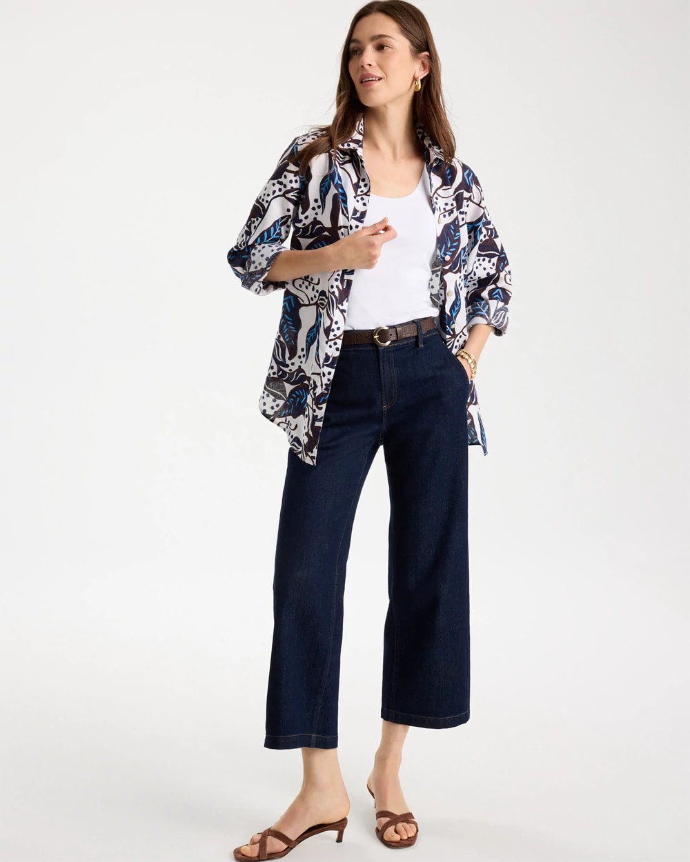 Printed No Iron Linen Shirt Passport Blue - Chico's