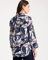 Printed No Iron Linen Shirt Passport Blue - Chico's
