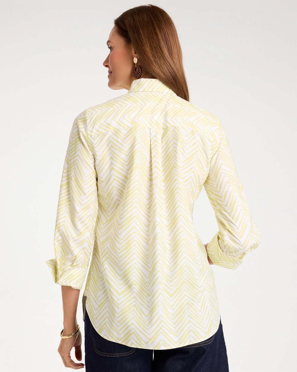 Chevron No Iron Stretch Shirt Soft Lime - Chico's