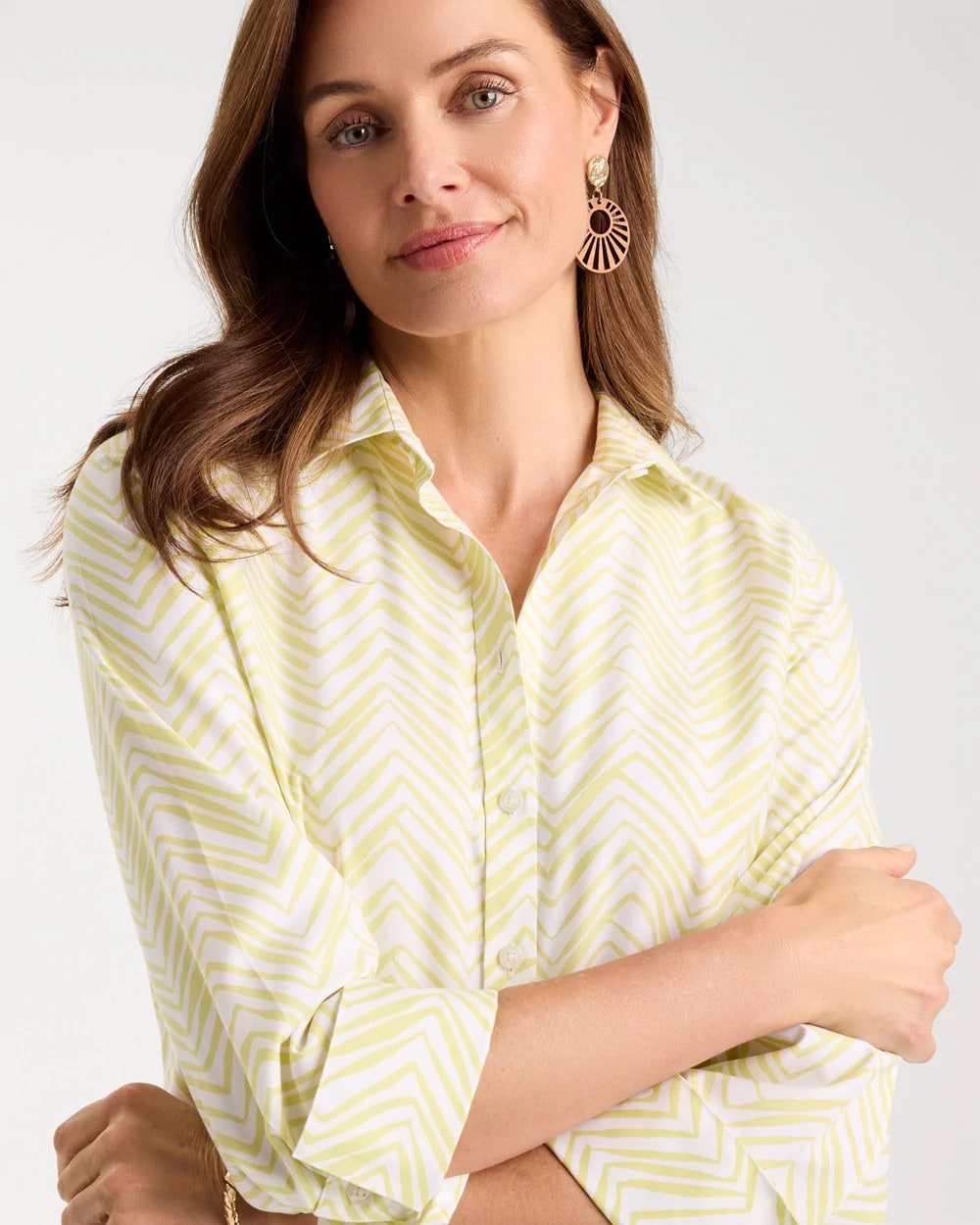 Chevron No Iron Stretch Shirt Soft Lime - Chico's