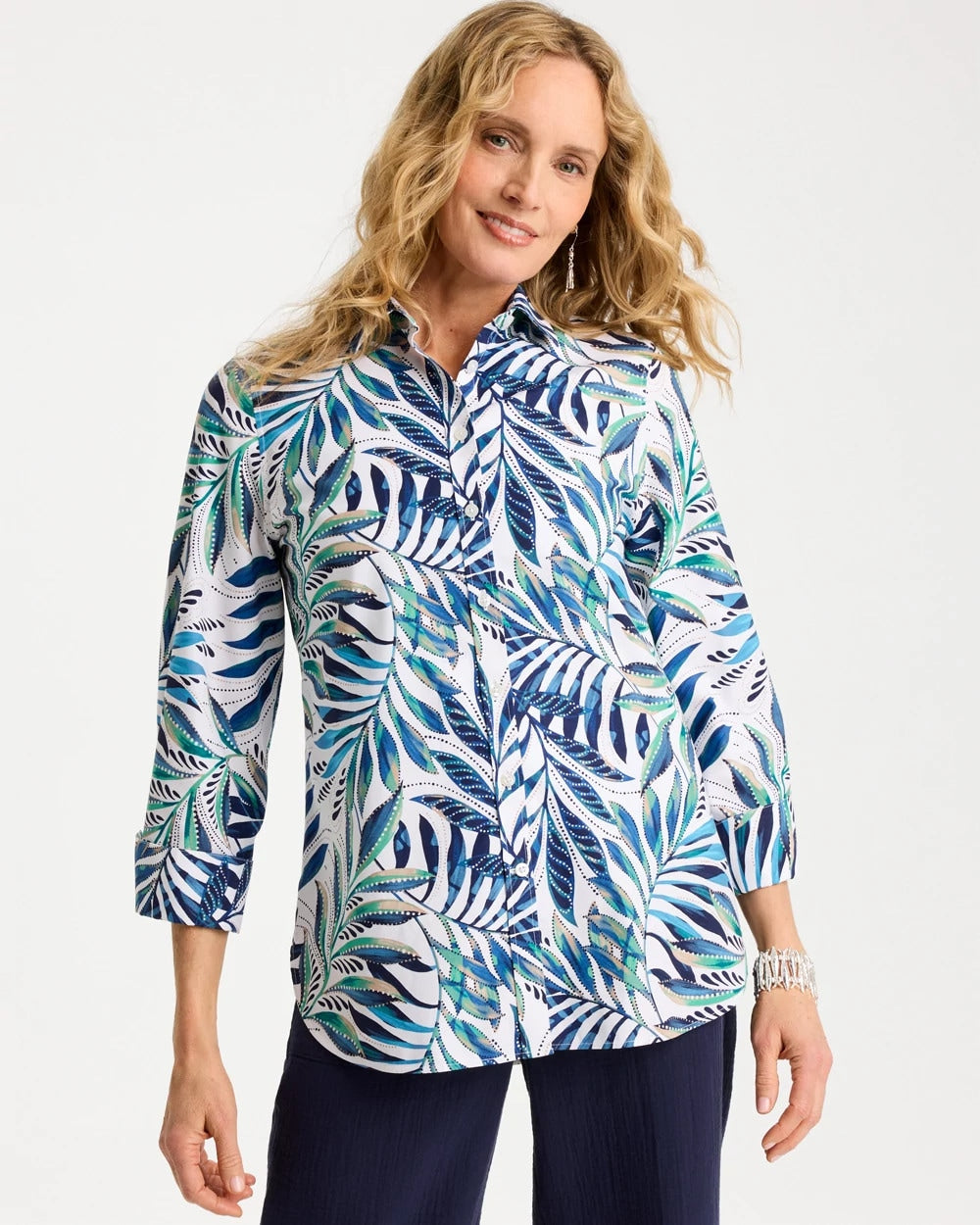 Palm No Iron Stretch Shirt Passport Blue - Chico's