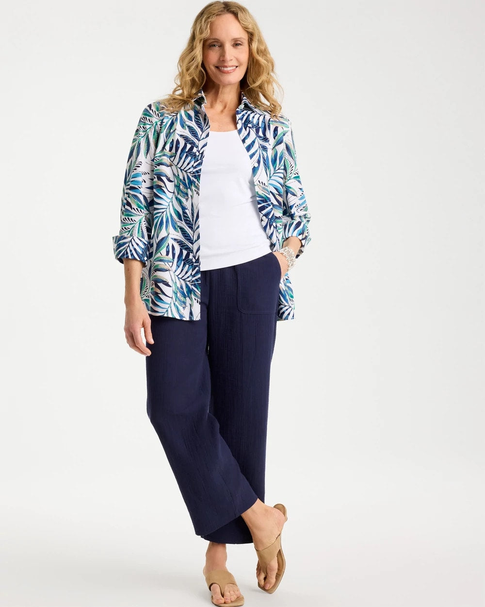 Palm No Iron Stretch Shirt Passport Blue - Chico's