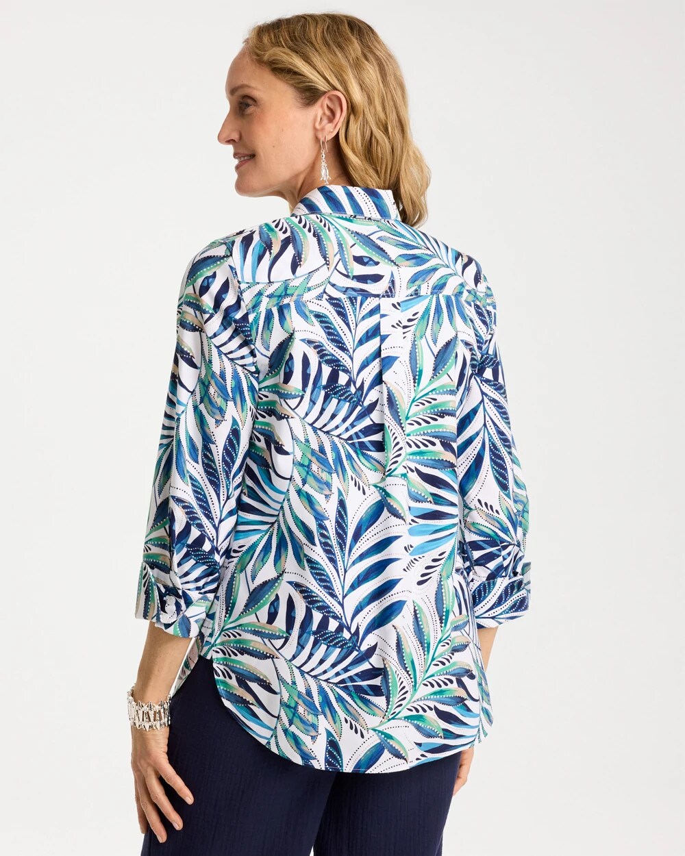 Palm No Iron Stretch Shirt Passport Blue - Chico's