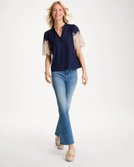 Sea Island Crochet Lace Blouse Passport Blue - Chico's
