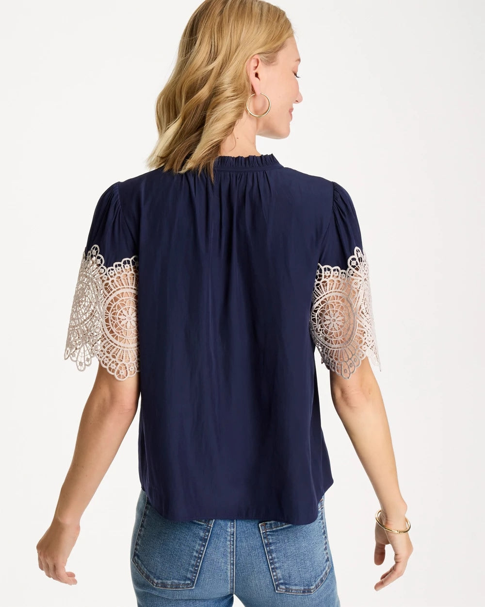 Sea Island Crochet Lace Blouse Passport Blue - Chico's