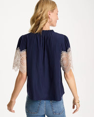 Sea Island Crochet Lace Blouse Passport Blue - Chico's