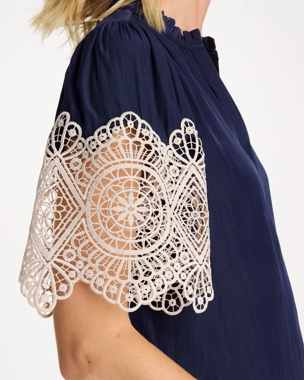 Sea Island Crochet Lace Blouse Passport Blue - Chico's