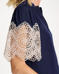 Sea Island Crochet Lace Blouse Passport Blue - Chico's