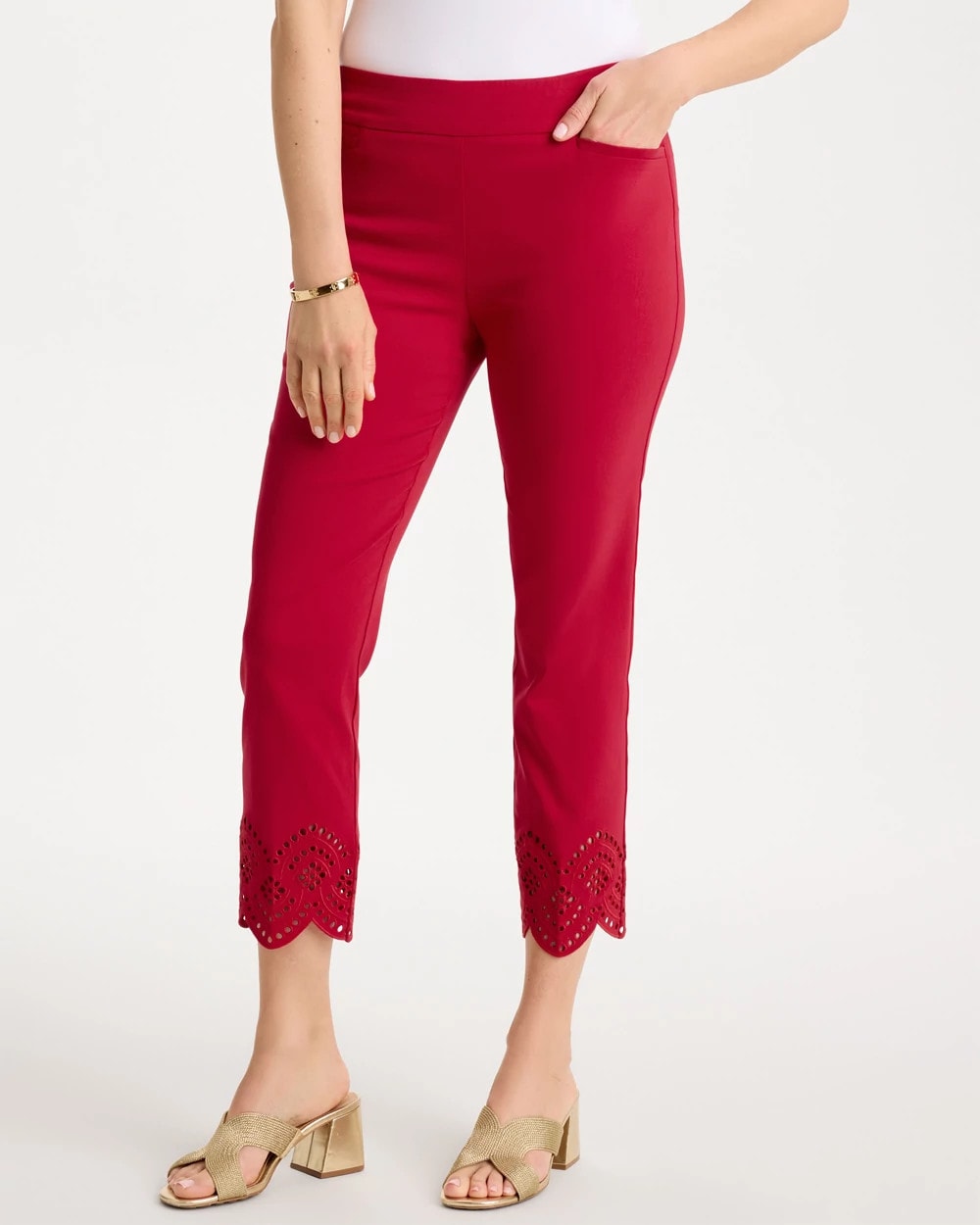 Petite Brigitte™ Slim Scalloped Ankle Pants Cherry Lush - Chico's