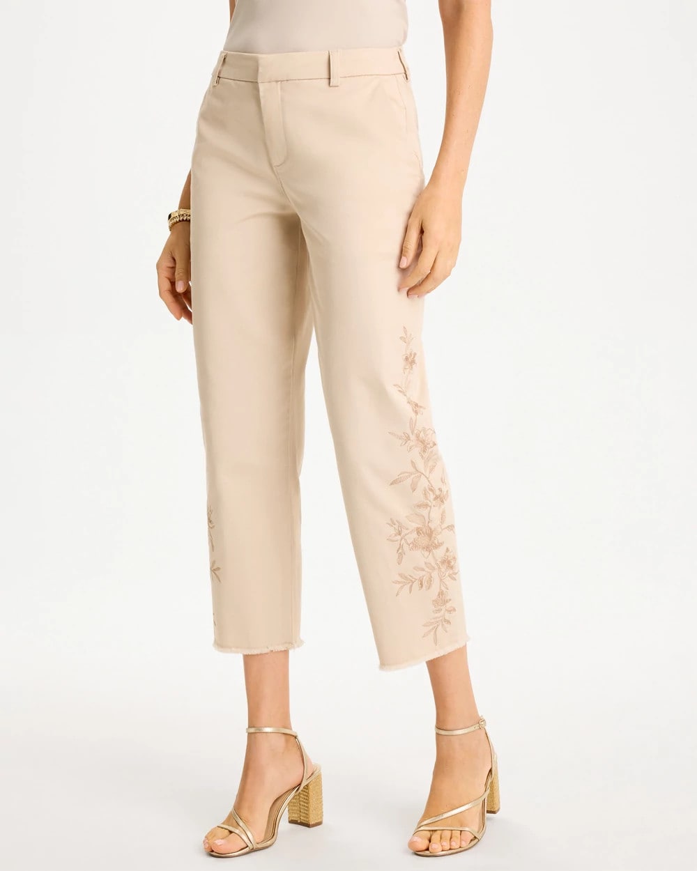 Relaxed Embroidered Fray Crop Pant Pale Sand - Chico's