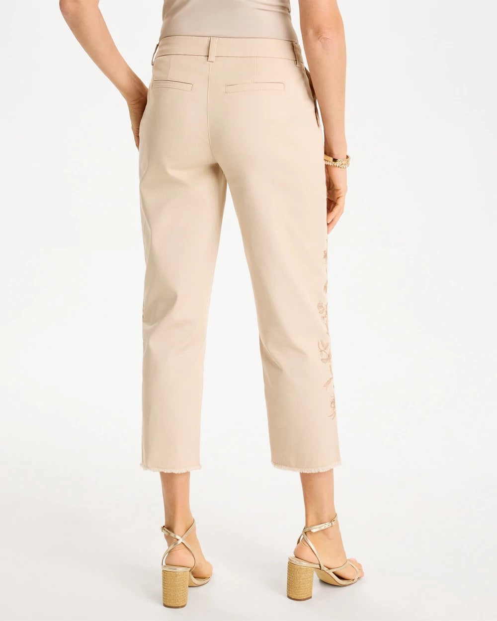 Relaxed Embroidered Fray Crop Pant Pale Sand - Chico's