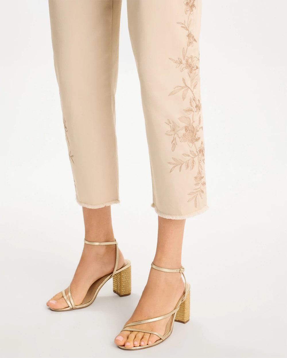 Relaxed Embroidered Fray Crop Pant Pale Sand - Chico's