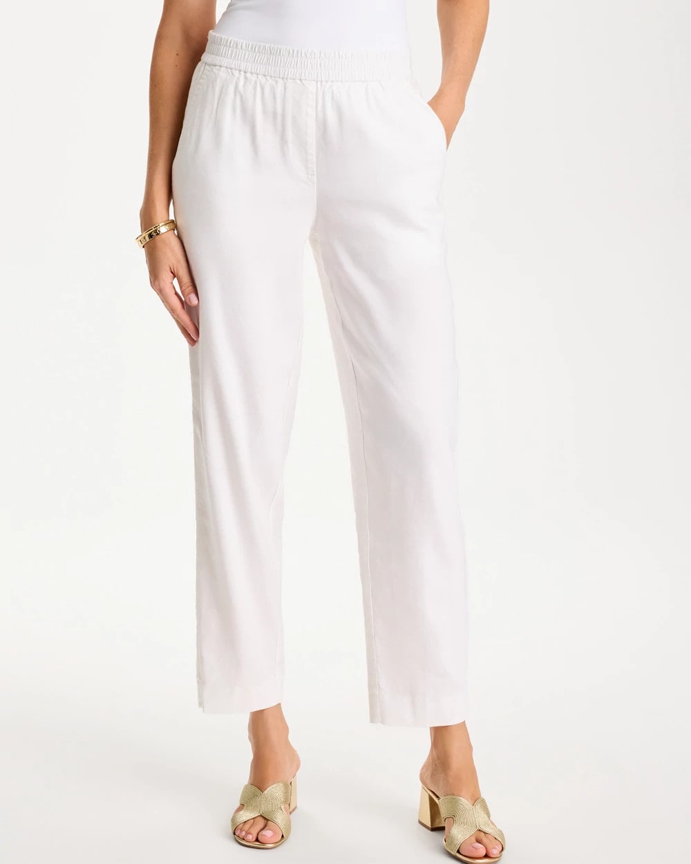 Soft-Stretch Linen Straight Tapered Ankle Pants Alabaster - Chico's