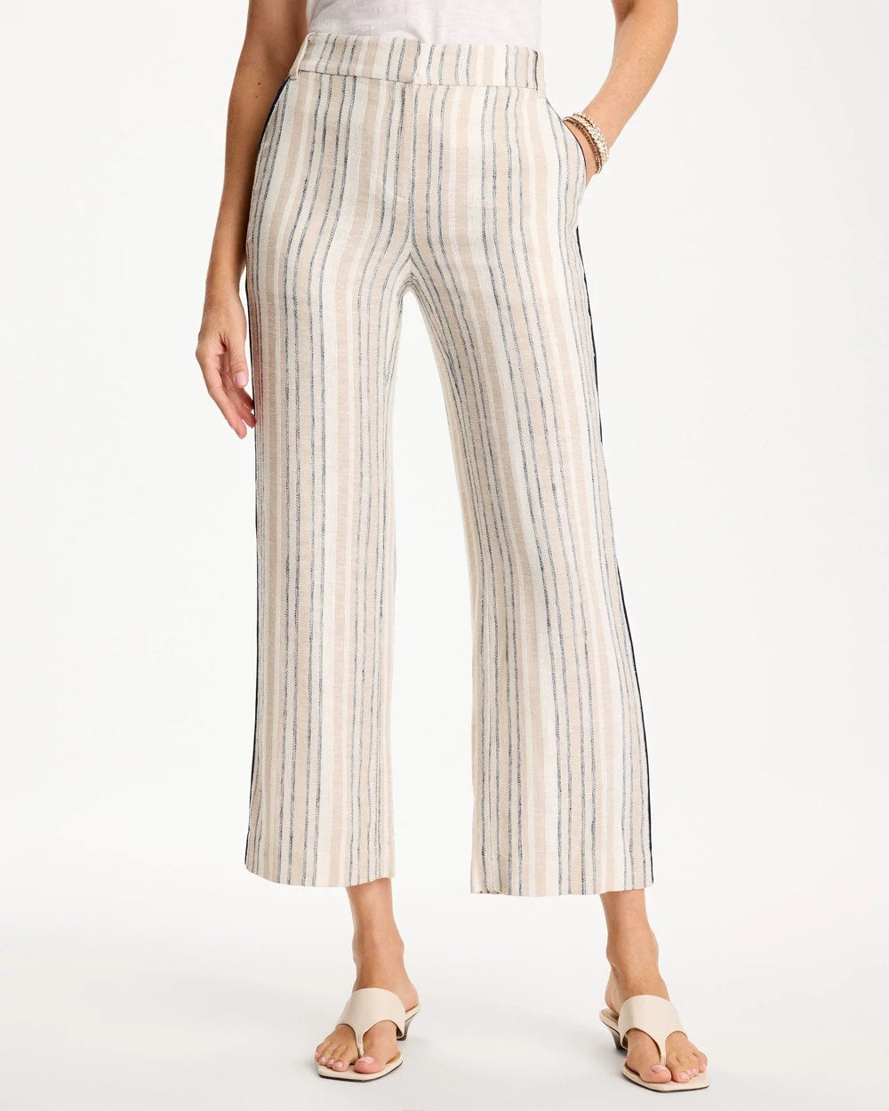 Striped Piped Linen Fly Front Pants Neutral - Chico's