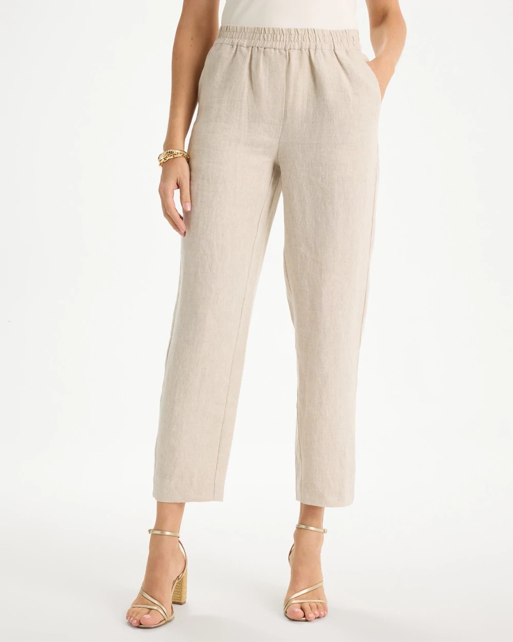 Linen Straight Tapered Ankle Pants Oatmeal - Chico's