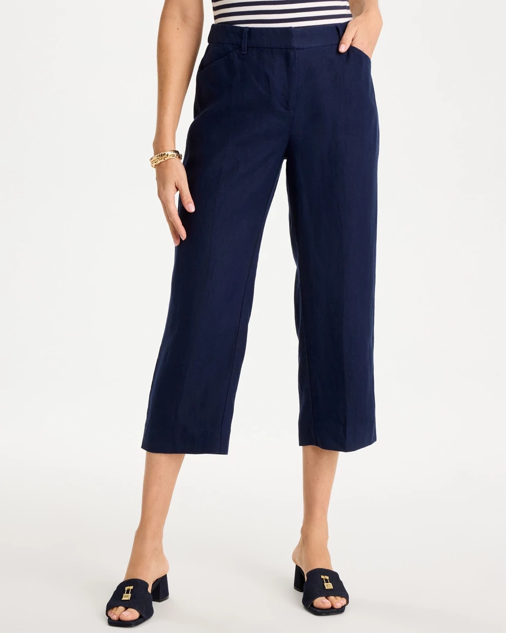 Linen Fly Front Pants Passport Blue - Chico's