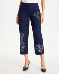 Embroidered Linen Fly Front Pants Passport Blue - Chico's