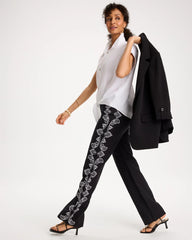 Embroidered Pull-On Wide-Leg Linen Pants Black - Chico's