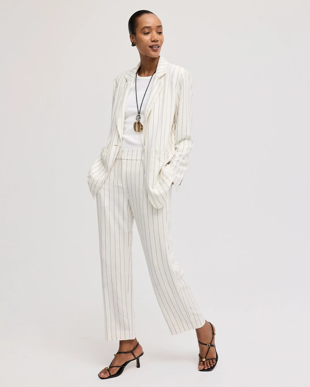 Striped Linen Wide-Leg Ankle Pants Ecru - Chico's