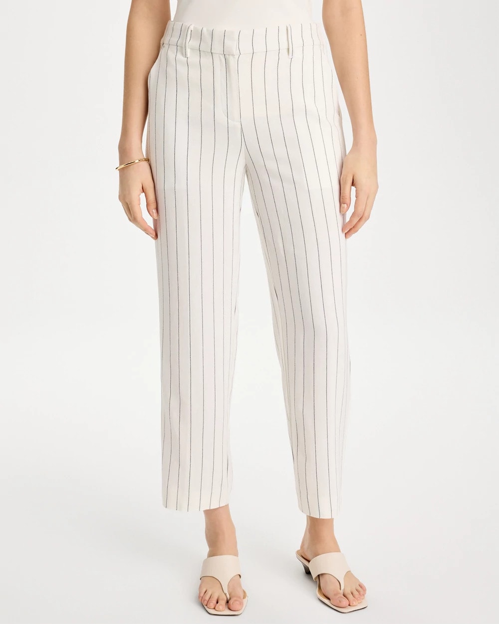 Striped Linen Wide-Leg Ankle Pants Ecru - Chico's