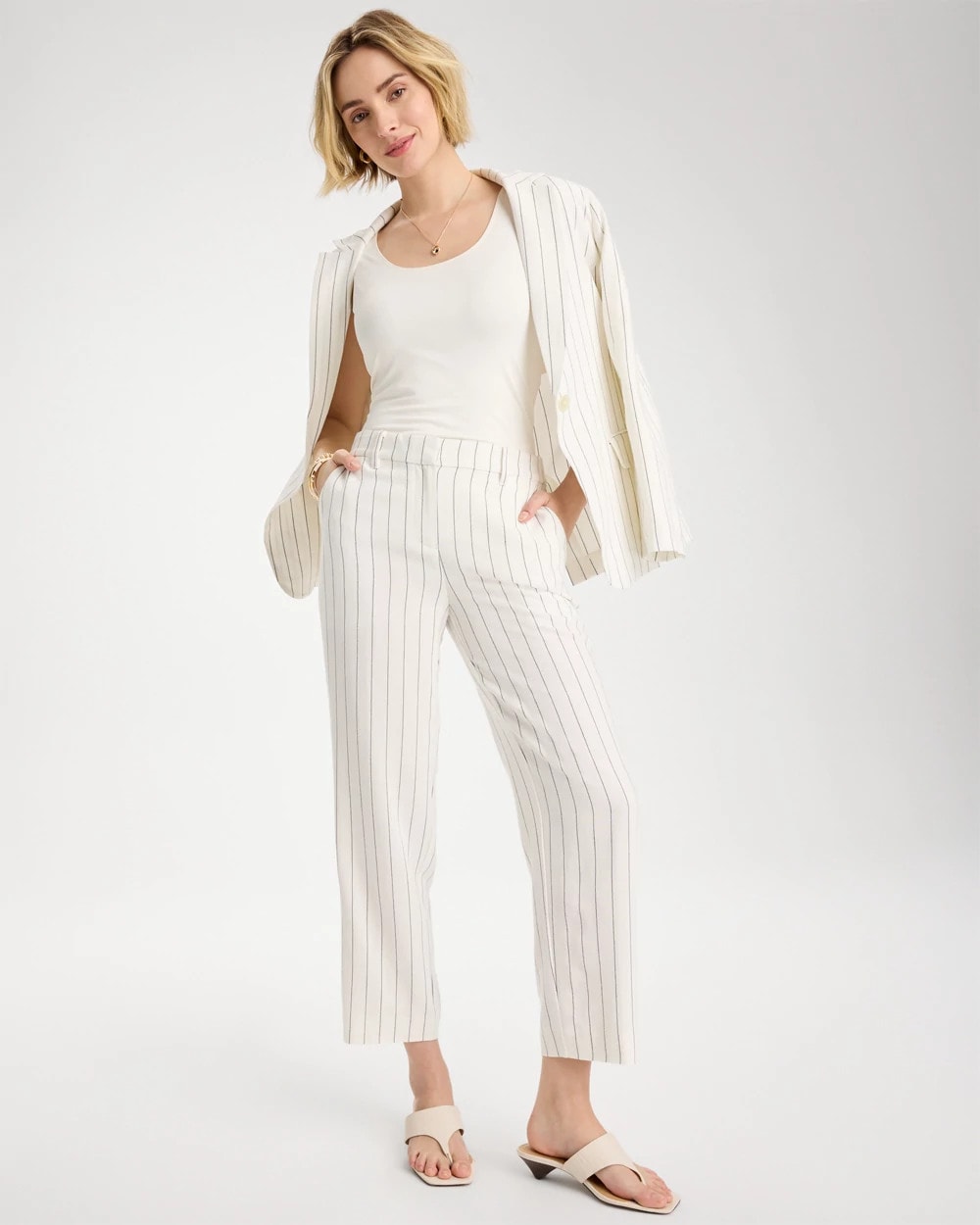 Striped Linen Wide-Leg Ankle Pants Ecru - Chico's