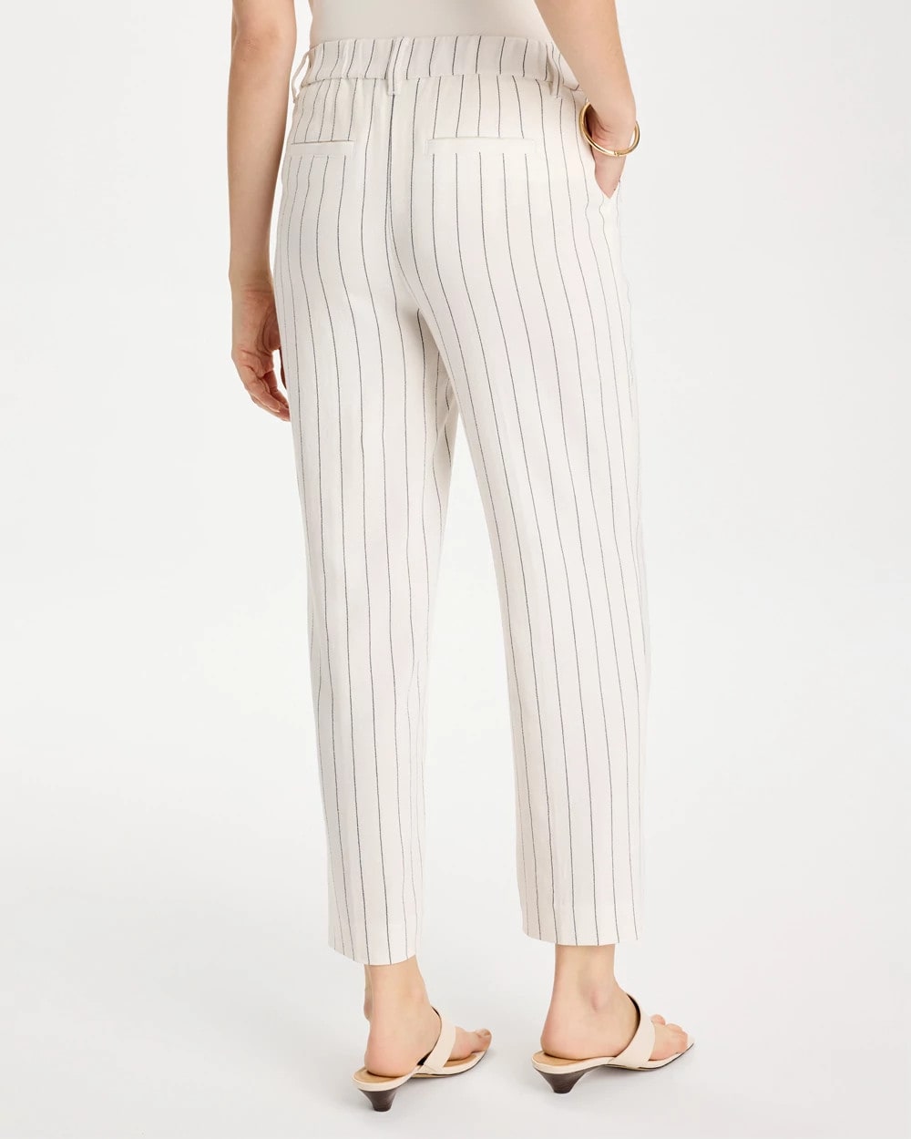 Striped Linen Wide-Leg Ankle Pants Ecru - Chico's