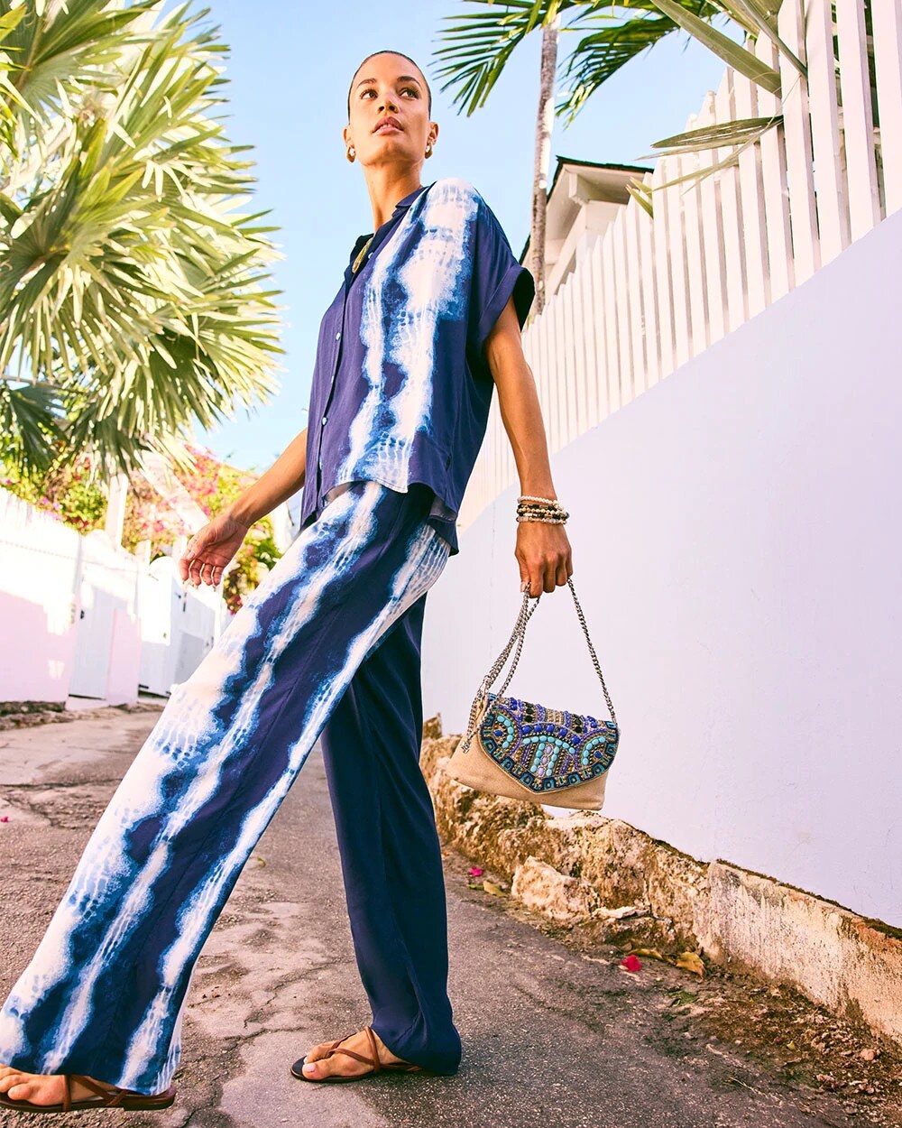 Faux Silk Tie-Dye Palazzo Pants Passport Blue - Chico's