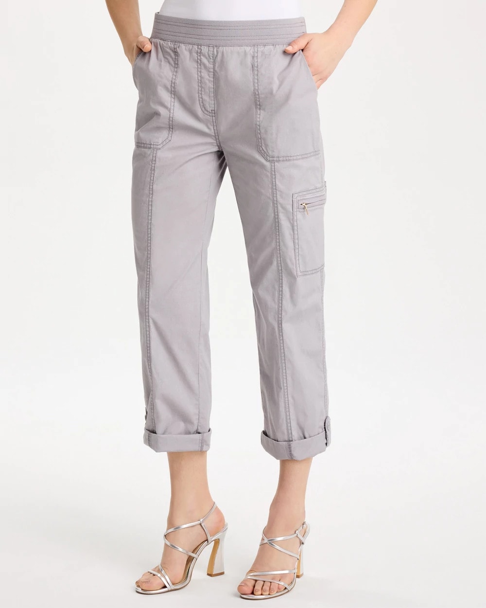 Poplin Cropped Roll Tab Pants Titanium - Chico's