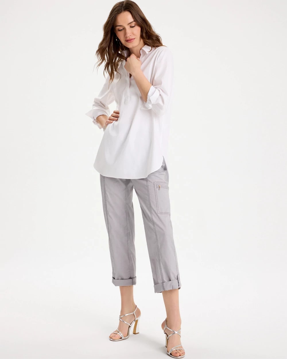 Poplin Cropped Roll Tab Pants Titanium - Chico's