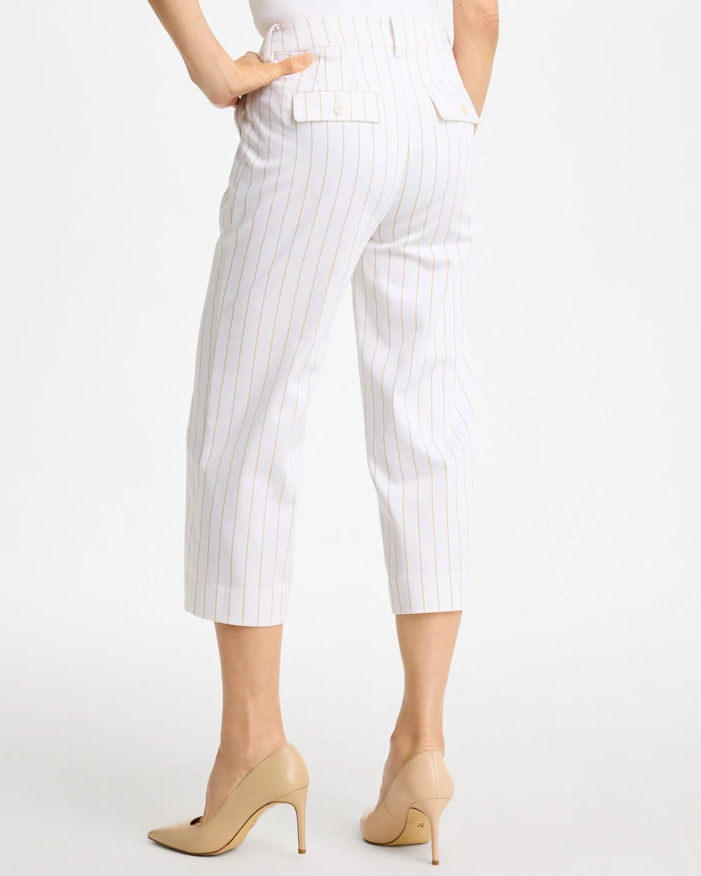 Sandstone Striped Emme Sateen Straight Capri Pants Alabaster - Chico's