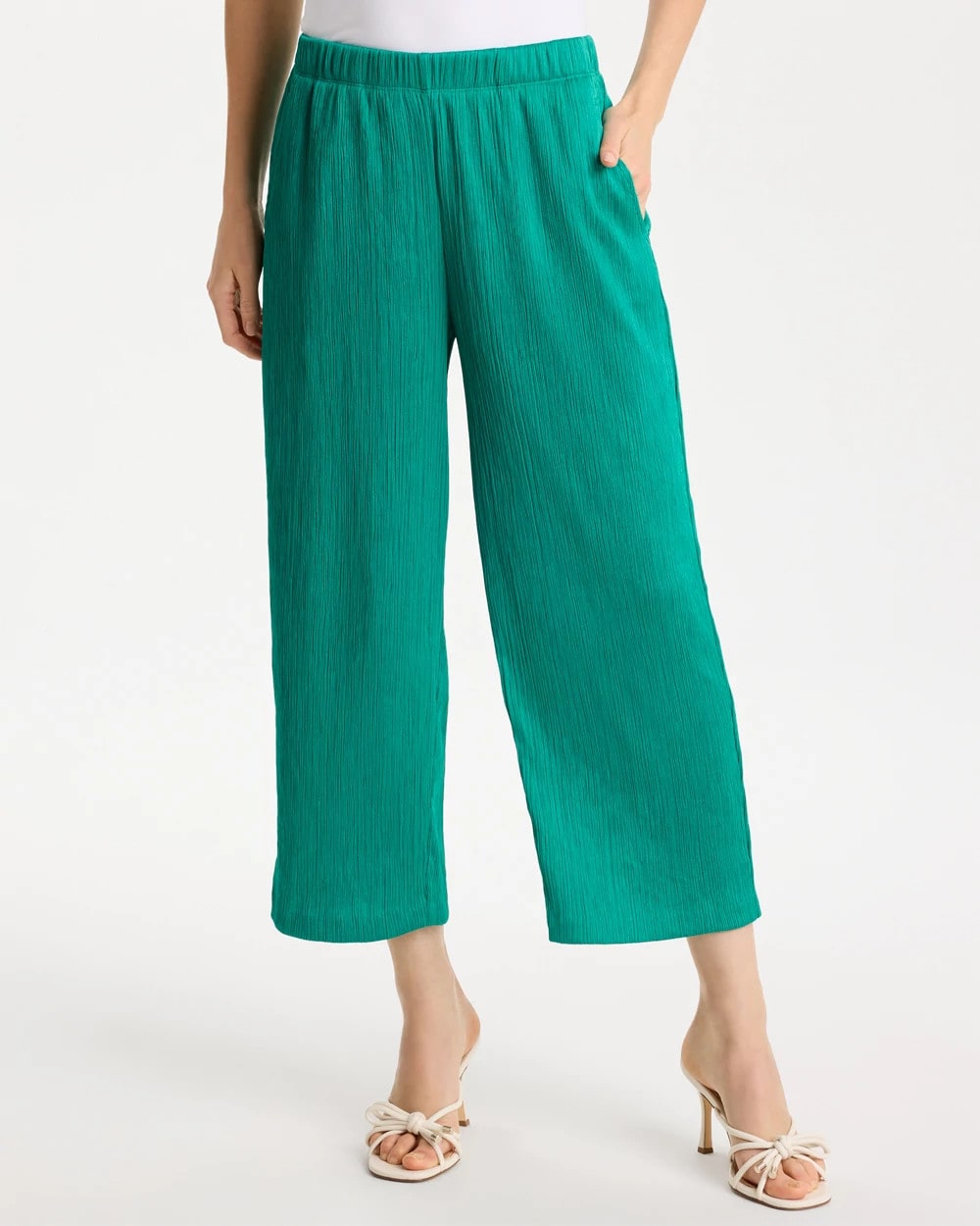 Petite Travelers™ Crinkle Textured Crop Pants Topanga Green - Chico's