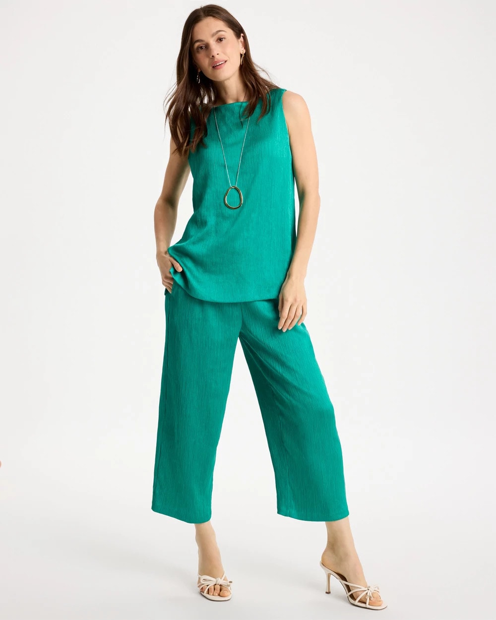 Petite Travelers™ Crinkle Textured Crop Pants Topanga Green - Chico's