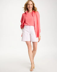 Striped Rivet Denim Trouser Shorts Calypso Coral - Chico's