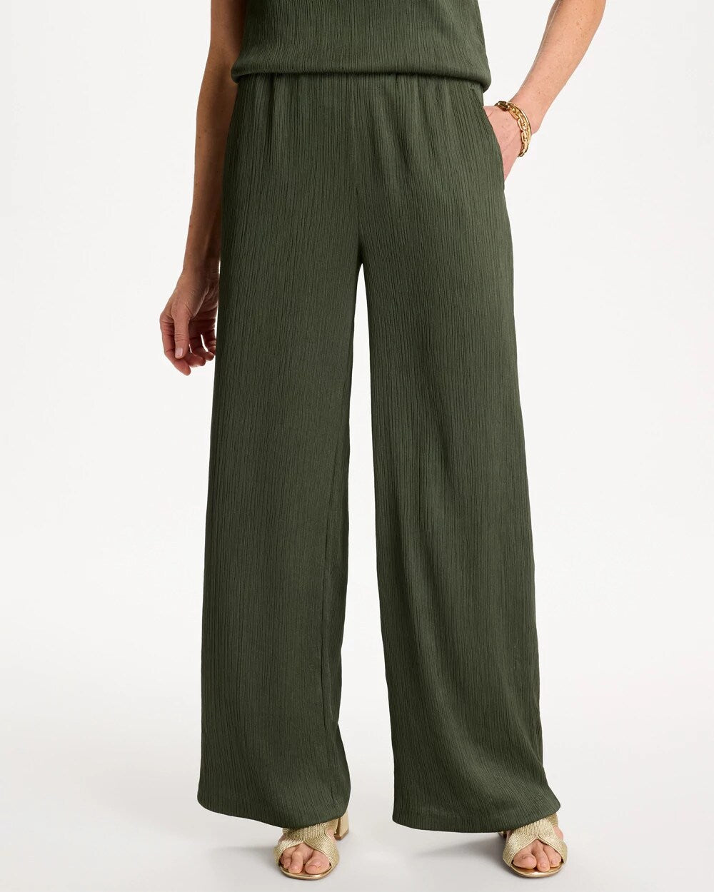 Petite Travelers™ Crinkle Textured Pants Kelp Forest - Chico's