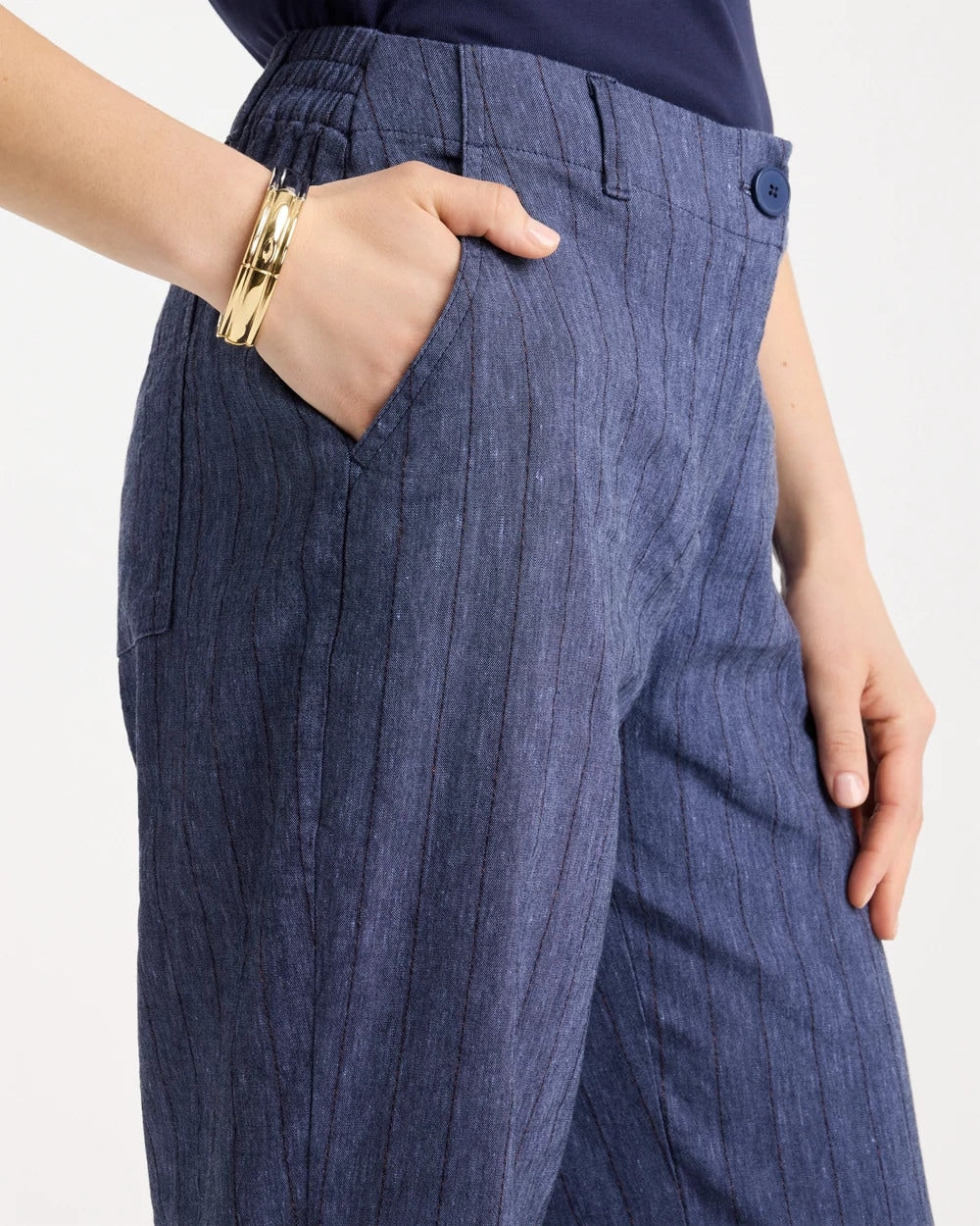 Pinstripe Soft-Stretch Linen Crop Pant Navy - Chico's