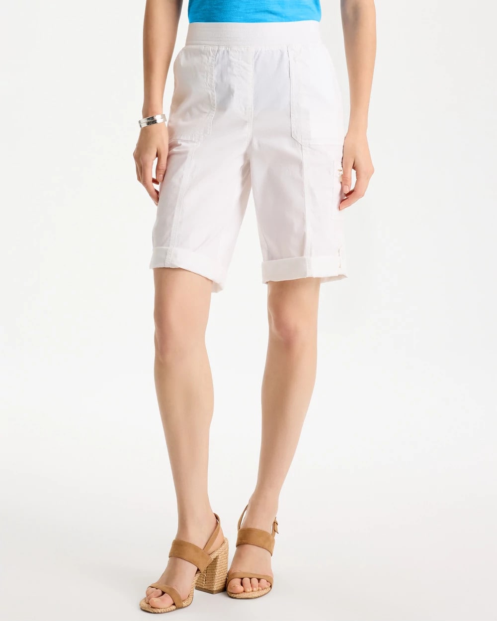 Poplin Cotton Roll-Tab Shorts Alabaster - Chico's