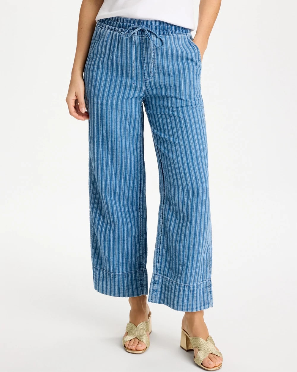 Gauze Striped Wide Crop Jean Blue Stripe - Chico's