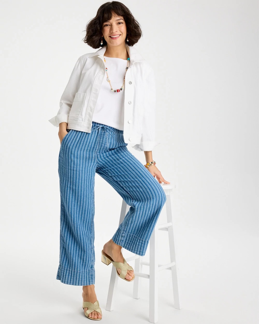 Gauze Striped Wide Crop Jean Blue Stripe - Chico's