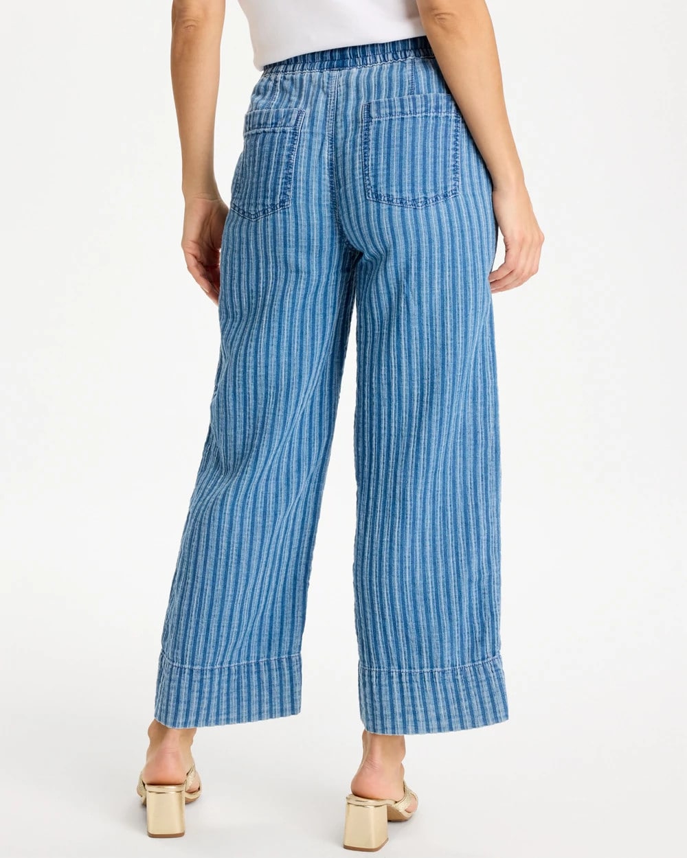 Gauze Striped Wide Crop Jean Blue Stripe - Chico's