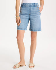 Pull-On Scallop Button Jean Shorts Blue Jay Indigo - Chico's