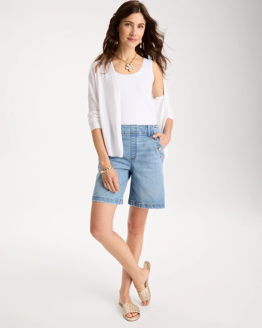 Pull-On Scallop Button Jean Shorts Blue Jay Indigo - Chico's