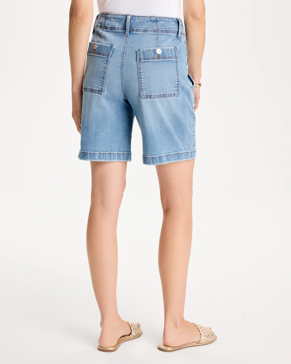 Pull-On Scallop Button Jean Shorts Blue Jay Indigo - Chico's