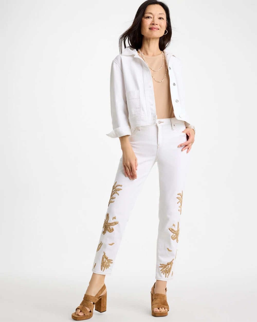 Girlfriend Slim Raffia Palm Crop Jeans Alabaster - Chico's