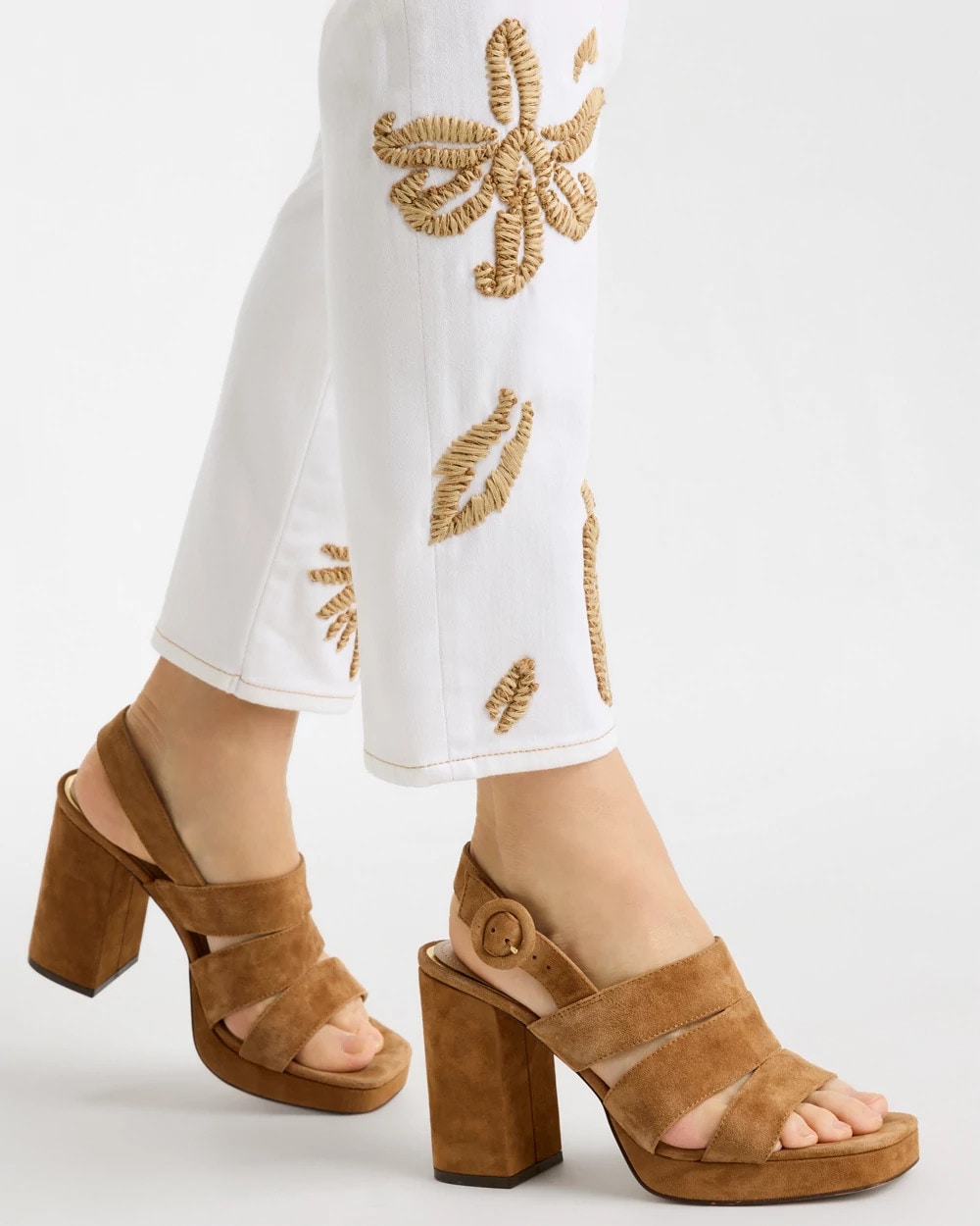Girlfriend Slim Raffia Palm Crop Jeans Alabaster - Chico's