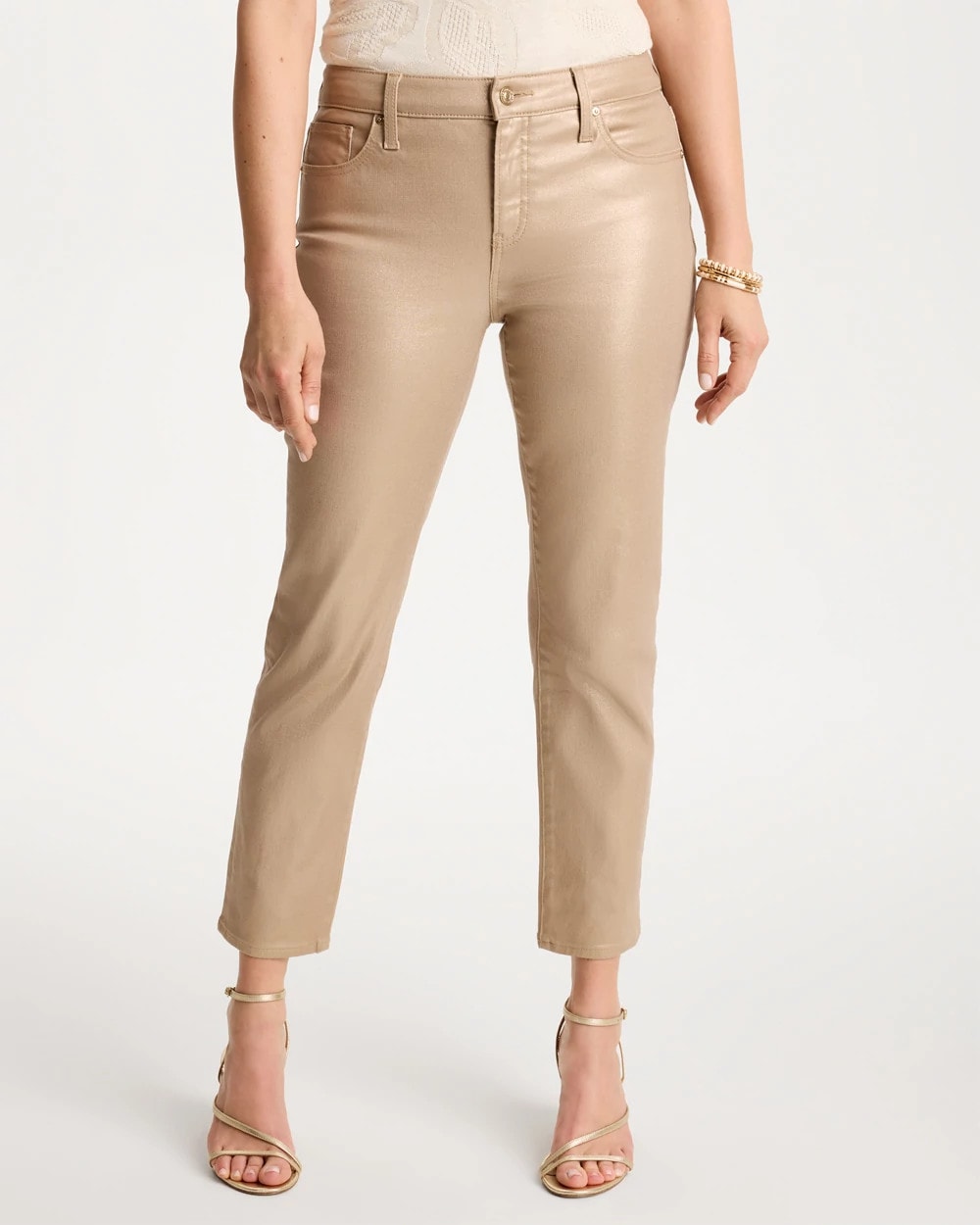 Girlfriend Slim Coated Crop Jeans Gold Foil Coated - Chico's