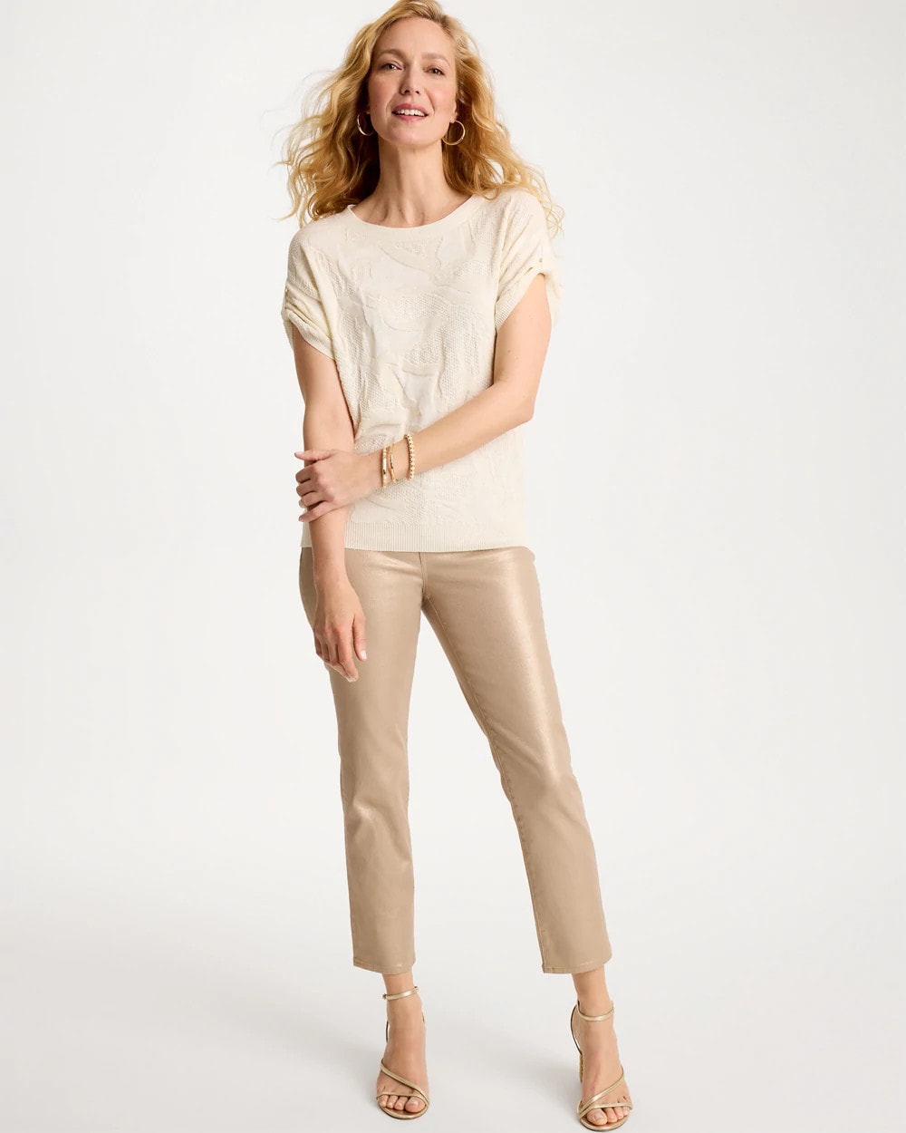 Girlfriend Slim Coated Crop Jeans Gold Foil Coated - Chico's