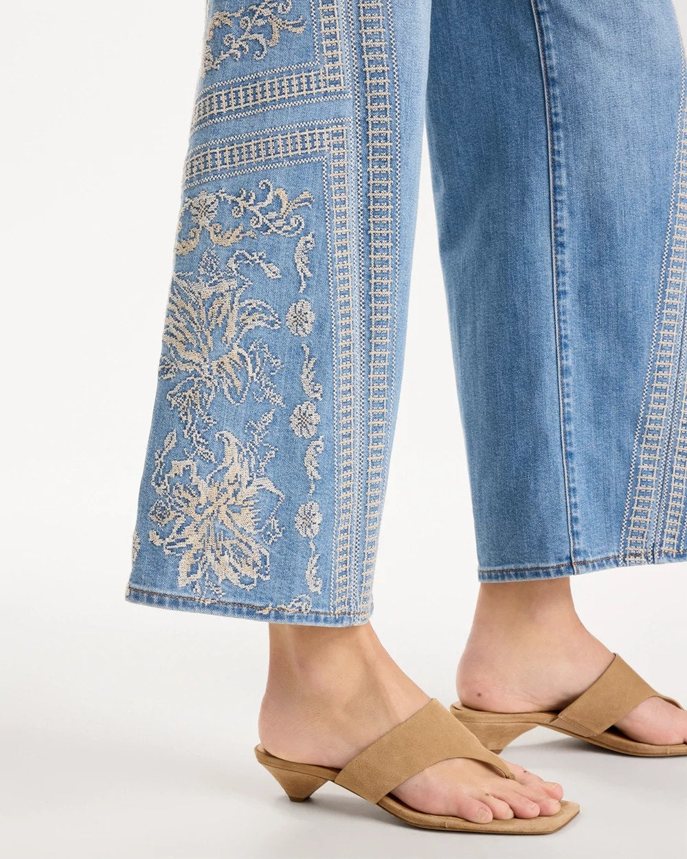Floral Geo Wide-Leg Drawstring Jeans Indigo - Chico's