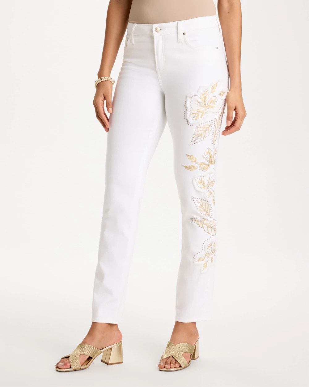 No Stain Girlfriend Floral Embellished Slim Ankle Jeans Alabaster - Chico's