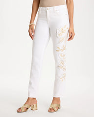 No Stain Girlfriend Floral Embellished Slim Ankle Jeans Alabaster - Chico's